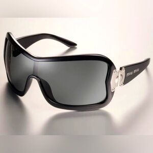 Y2K Miu Miu 2000s Shield Sunglasses SMU01G acetate Black silver archive vintage